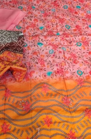 পিংক কালার সফট কটন আনস্টিচড থ্রি পিস।