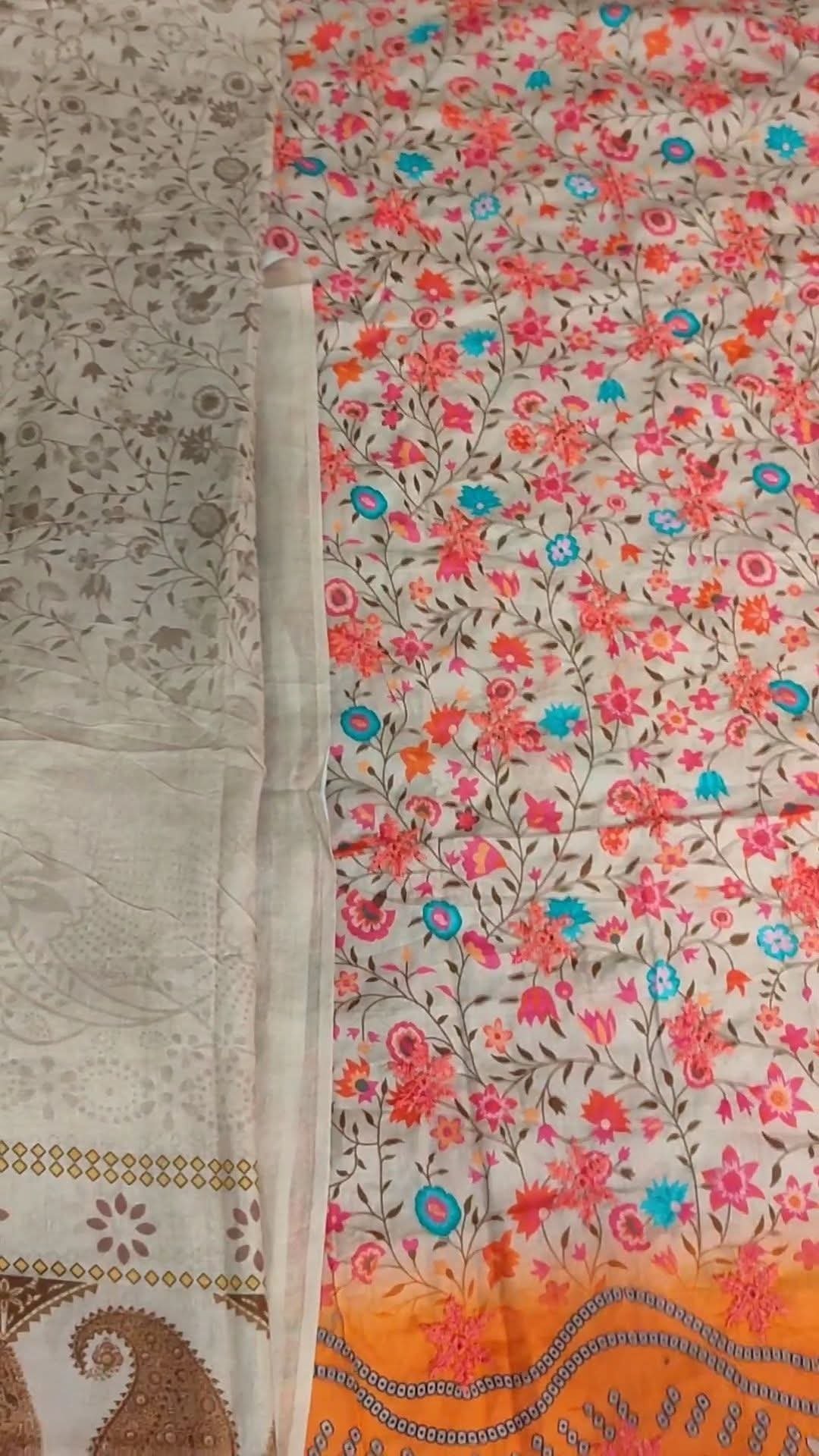 অফ হোয়াইট কালার সফট কটন আনস্টিচড থ্রি পিস - Image 6